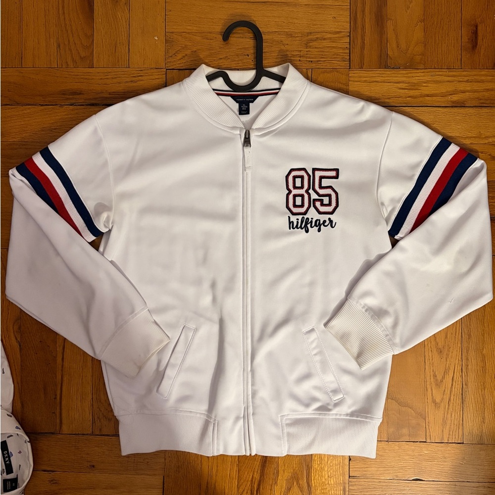 Tommy Girl’s Size 16 White Zip-Up Jacket with Embroidered Logo